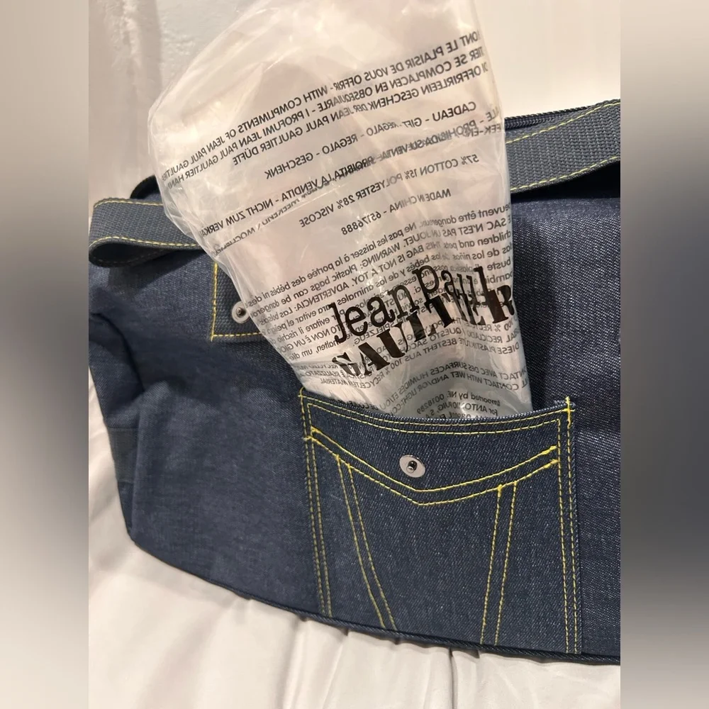 Jean Paul Gaultier pour Vous denim weekend duffel bag with adjustable strap